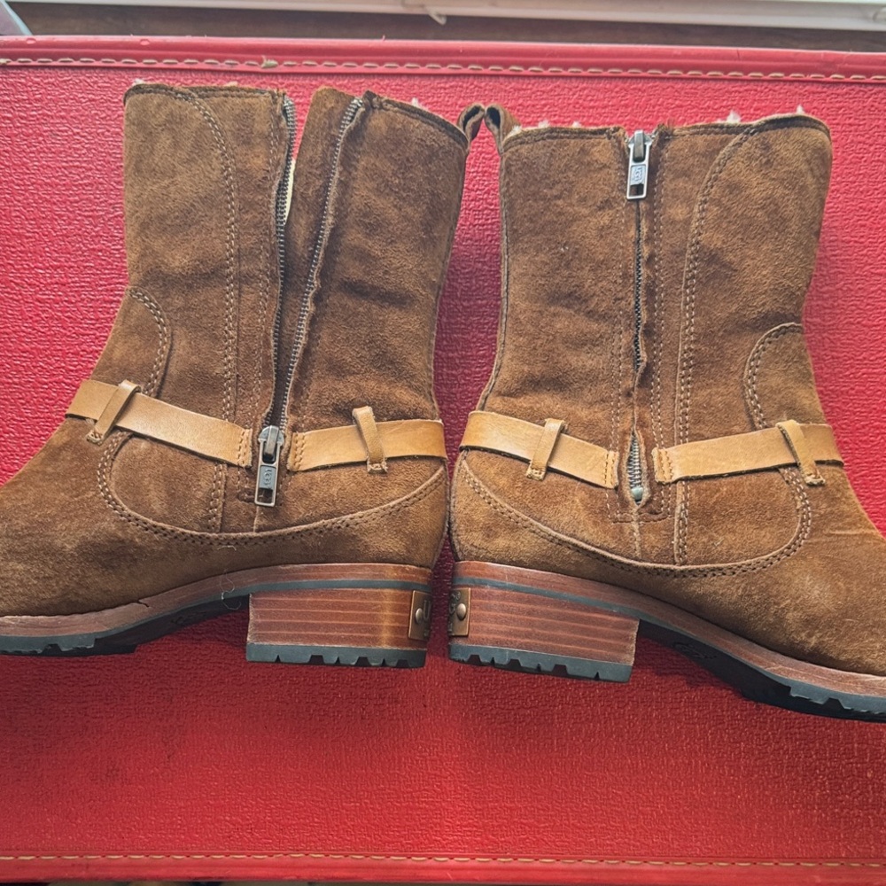 UGG Endell Brown suede side zipper calf Boots 6womens - Picture 6 of 8